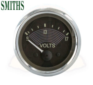 Voltmetro 52mm, fondo marrone, 12 volt 1950-7/1967 Smiths