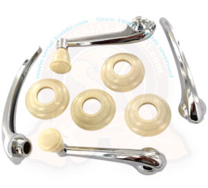 Juego de manivelas elevalunas y picaportes interiores de puerta, con arandelas, Cromo / Marfil, Beetle / Karmann Ghia -7/1966