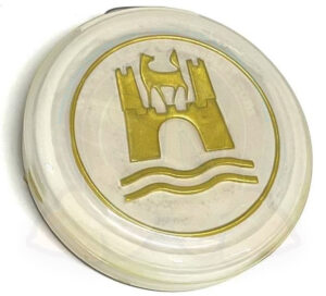 Pulsante clacson avorio con logo Wolfsburg dorato, Maggiolino / Karmann Ghia / Tipo 3 8/1959-7/1971