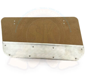 Pannello laterale / cover battitacco per panca centrale, con inserto in alluminio e clip di montaggio, da rivestire in vinile 4/1956-7/1963