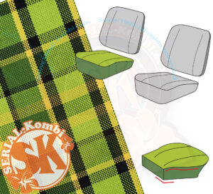 Bezug Sitzfläche Vordersitz, grün/gelb, Westfalia Malaga / Helsinki, 8/1974-7/1979