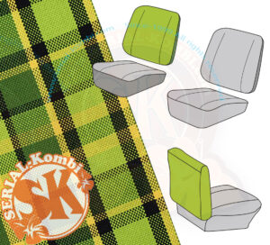 Bezug Sitzlehne Vordersitz, Rückseite geschlossen, grün/gelb kariert, Westfalia, 8/1974-7/1979