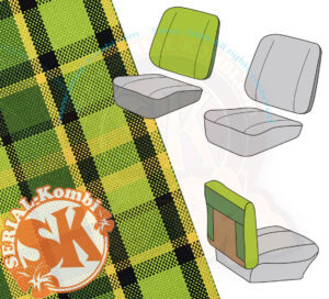 Rivestimento schienale sedile anteriore con retro aperto, Verde / Giallo Westfalia 8/1974-7/1979