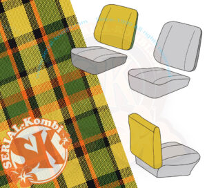 Bezug Sitzlehne Vordersitz, Rückseite geschlossen, gelb/orange/grün kariert, Westfalia, 8/1974-7/1979