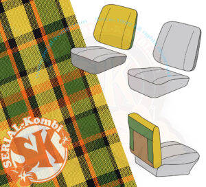 Rivestimento schienale sedile anteriore passeggero con retro aperto, Giallo / Arancio / Verde Westfalia 8/1974-7/1979