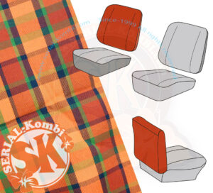 Bezug Sitzlehne Vordersitz, Rückseite geschlossen, rot/orange kariert, Westfalia, 8/1974-7/1979