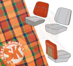 Rivestimento schienale sedile anteriore passeggero con retro aperto, Rosso / Arancio Westfalia 8/1974-7/1979