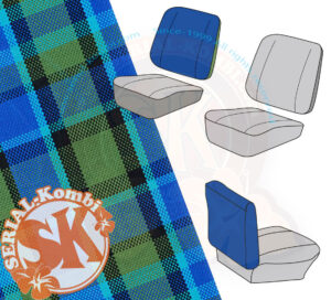 Bezug Sitzlehne Vordersitz, Rückseite geschlossen, blau/grün kariert, Westfalia, 8/1974-7/1979