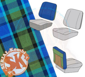 Bezug Sitzlehne Vordersitz, Rückseite offen, blau/grün, Westfalia, 8/1974-7/1979