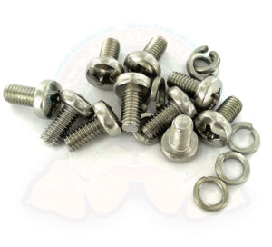 Viti inox di montaggio finestrini Pop Out, kit di 10 viti bombate + 10 rondelle Grower per i 2 finestrini, Maggiolino 1955-1977