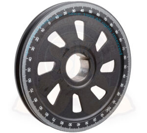 Crankshaft pulley, graduated, aluminium, matt black with 8 holes, Sawblade, original diameter, 1200cc-1500cc 1950-7/1967