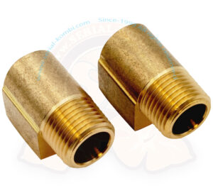 Oil system fitting, 90°, brass, for external oil cooler, 1/2" male, 1/2" female, per pair