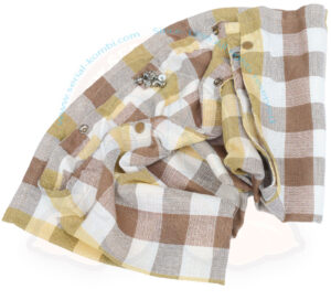 Vorhang, Trenner zwischen Fahrerkabine und Fahrgastzelle, mit Haken, Westfalia, 8/1967-7/1979 gelb/braun/weiß kariert