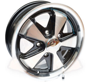 SSP Fuchs 911 wheel, black and polished, pattern 5x130, size 5.5x15", offset ET45, Porsche and VWs with adaptors