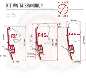 Supports pour montage de store Fiamma F35 / F45 / F43van, T4 9/1990-6/2003 avec rail BRANDRUP (la paire)