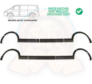 Protections adhésives des passages de roues et bas de caisse, plastique ABS noir T5 4/2003-8/2015 double porte coulissante