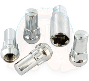 Wheel nut lock set for alloy wheel with tappered seating and 14 x 15mm stud