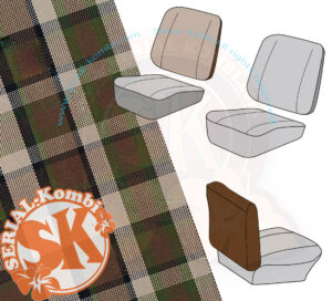 Bezug Sitzlehne Vordersitz, Rückseite geschlossen, braun/beige kariert, Westfalia, 8/1974-7/1979