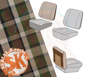 Bezug Sitzlehne Vordersitz, Rückseite offen, braun/beige, Westfalia 8/1974-7/1979