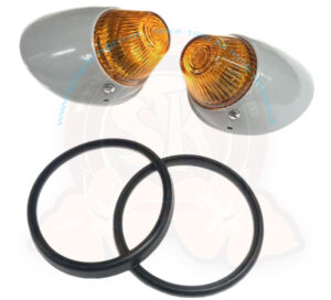 Clignotants avant complets "obus" avec vis inox, joints, lentille orange , la paire 8/1958-7/1963