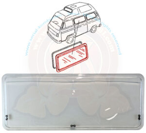 Thermo window, left middle elevating (kitchen) window, double glazed plexiglass, grey, Westfalia Joker, 5/1979-7/1992 1088x433mm
