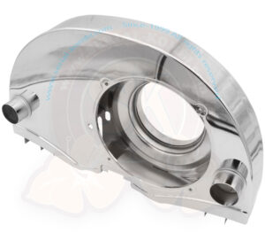 EMPI Super Shroud-Motorturbine mit Heizung für versetzten Kühler. Erhöht den Luftdurchsatz zu den Zylindern und zum Ölkühler, verchromt 1200ccm-1600ccm 8/1959-