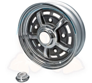 Felge BBT Sprintstar, LK 5x205, 4.5x15" ET15, schwarz und verchromt, T1/T2 1950-7/1970, Käfer / Karmann Ghia -7/1967, Typ 3 -7/1965, Typ 181