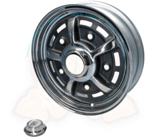 Wheel, BBT Sprintstar, 5x205, 4.5x15" ET34, black and chrome, Bus 1950-7/1970, Beetle / Karmann Ghia -7/1967, Type 3 -7/1965, Type 181