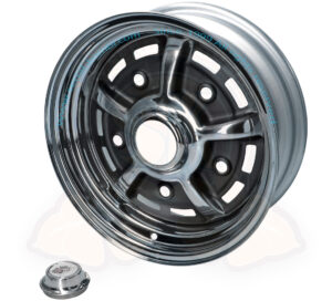 Wheel, BBT Sprintstar, 5x205, 5.5x15" ET10, black and chrome, Bus 1950-7/1970, Beetle / Karmann Ghia -7/1967, Type 3 -7/1965, Type 181