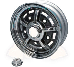 Wheel, BBT Sprintstar, 5x205, 5.5x15" ET25, black and chrome, Bus 1950-7/1970, Beetle / Karmann Ghia -7/1967, Type 3 -7/1965, Type 181