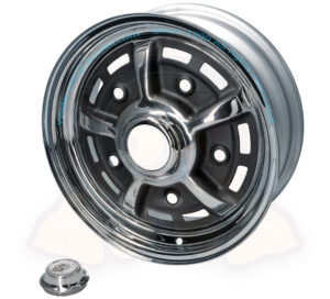 Wheel, BBT Sprintstar, 5x205, 5.5x15" ET34, black and chrome, Bus 1950-7/1970, Beetle / Karmann Ghia -7/1967, Type 3 -7/1965, Type 181