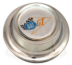 Nabenkappe aus Metall verchromt mit BBT GT Logo, für Lemmerz oder Ritter Sprintstar Felgen, mit 74mm Mittelloch